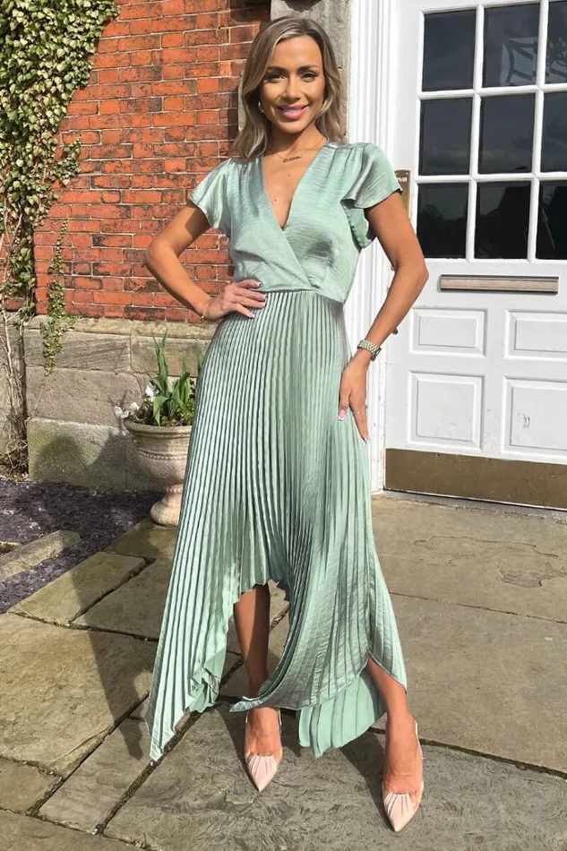 AX Paris Duck Egg Wrap Top Zig Zag Hem Pleated Midi Dress Women Dresses