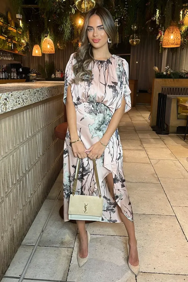 AX Paris Dusty Pink Printed Batwing Top Wrap Skirt Midi Dress Women Dresses