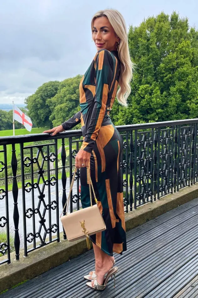 AX Paris Forest Geometric Print Long Sleeve Wrap Midi Dress Women Dresses