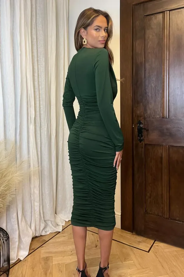 AX Paris Forest Long Sleeve Ruched Bodycon Dress Women Dresses