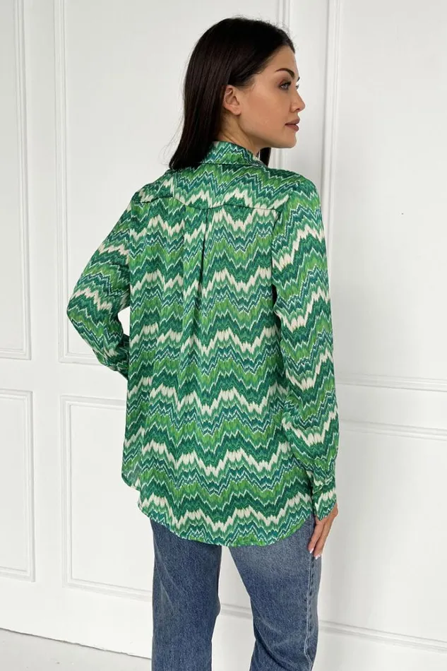 AX Paris Green Abstract Printed Long Sleeve Shirt Women Tops