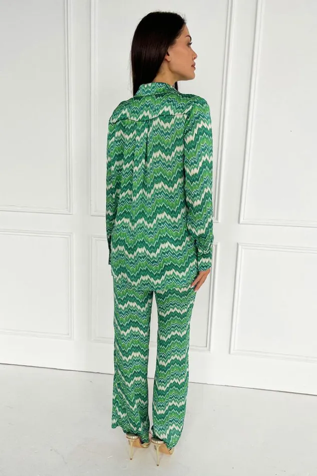 AX Paris Green Abstract Printed Long Sleeve Shirt Women Tops