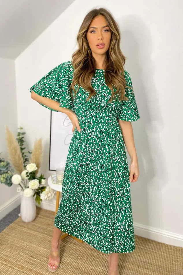 AX Paris Green Abstract Printed Midi Dress Women Dresses