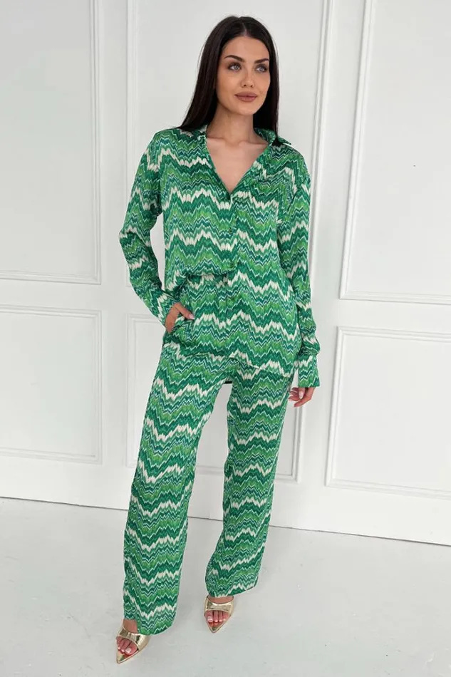 AX Paris Green Abstract Printed Trousers Women Coords