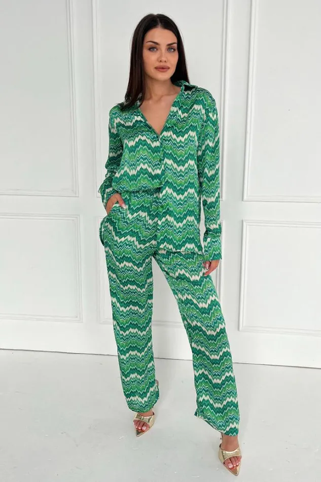 AX Paris Green Abstract Printed Trousers Women Coords