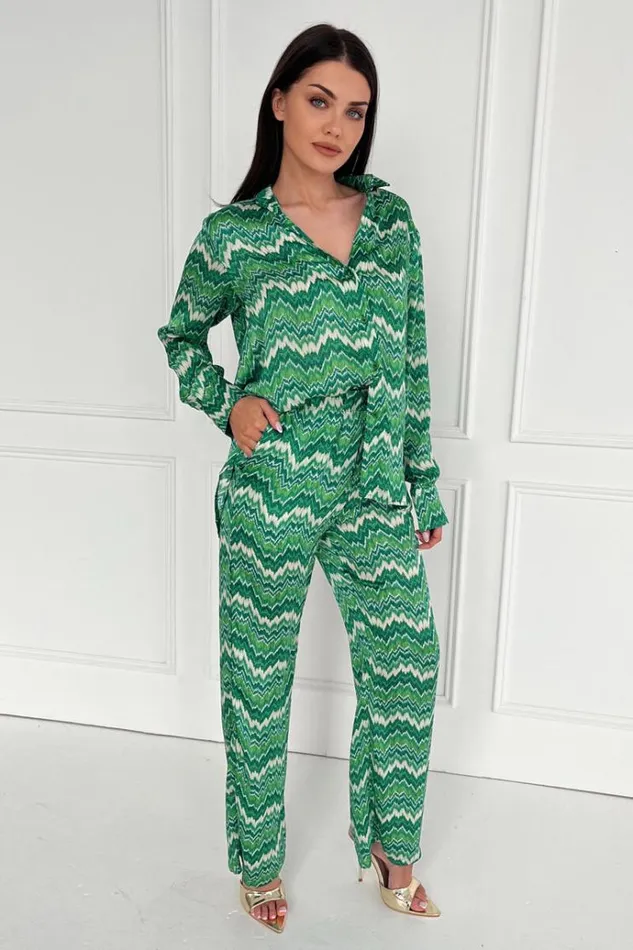 AX Paris Green Abstract Printed Trousers Women Coords