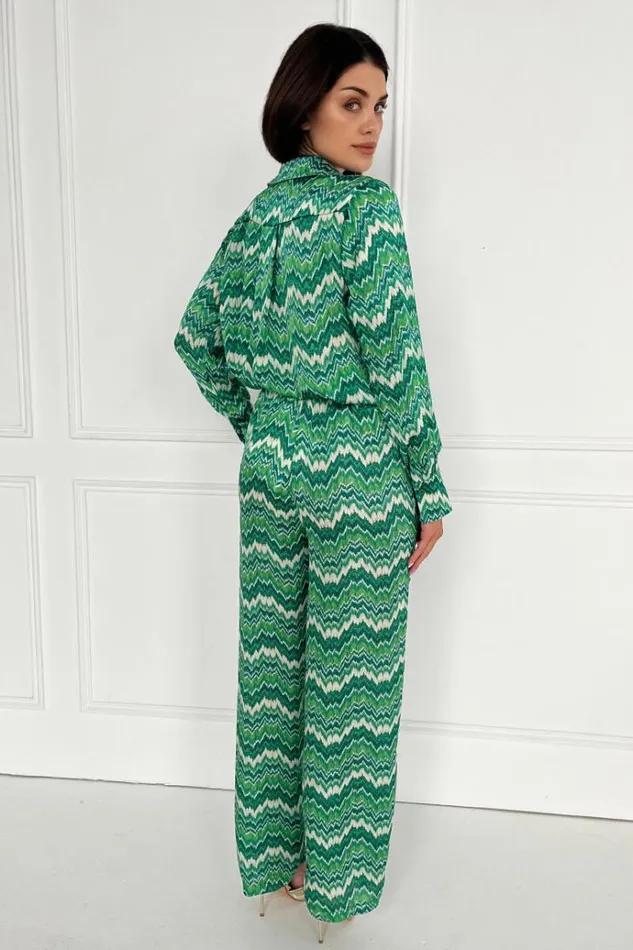 AX Paris Green Abstract Printed Trousers Women Coords