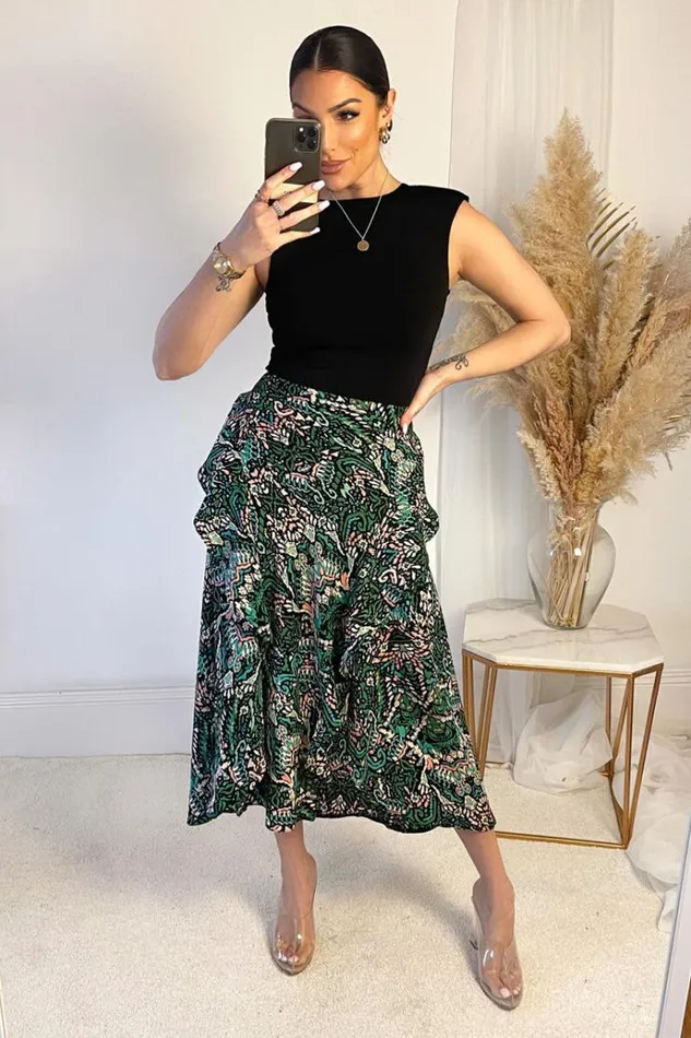 AX Paris Green And Black Printed 2 In 1 Midi Dress Women Dresses