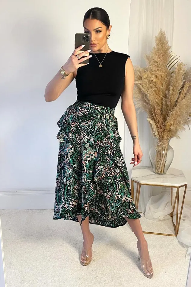 AX Paris Green And Black Printed 2 In 1 Midi Dress Women Dresses