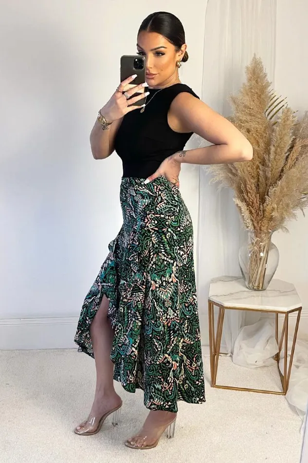 AX Paris Green And Black Printed 2 In 1 Midi Dress Women Dresses