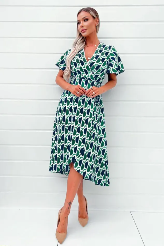 AX Paris Green And Navy Printed Wrap Top Midi Dress Women Dresses