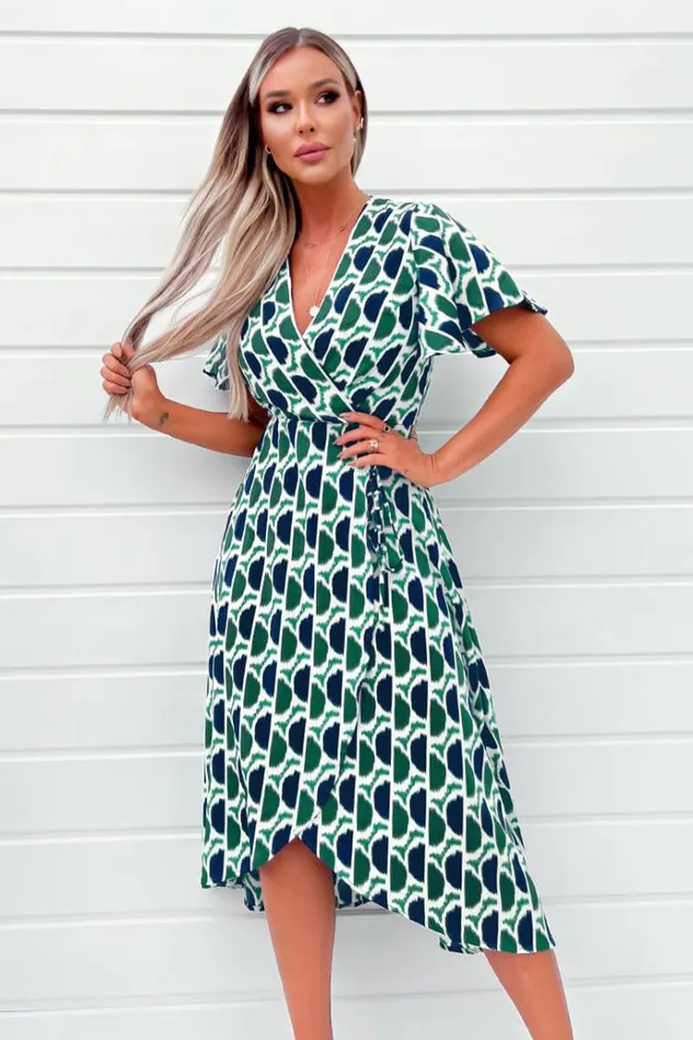 AX Paris Green And Navy Printed Wrap Top Midi Dress Women Dresses