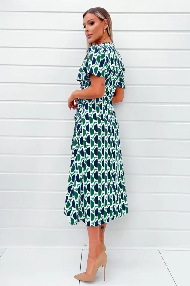 AX Paris Green And Navy Printed Wrap Top Midi Dress Women Dresses