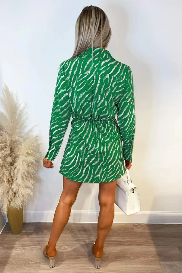 AX Paris Green And White Animal Print Wrap Mini Dress Women Dresses