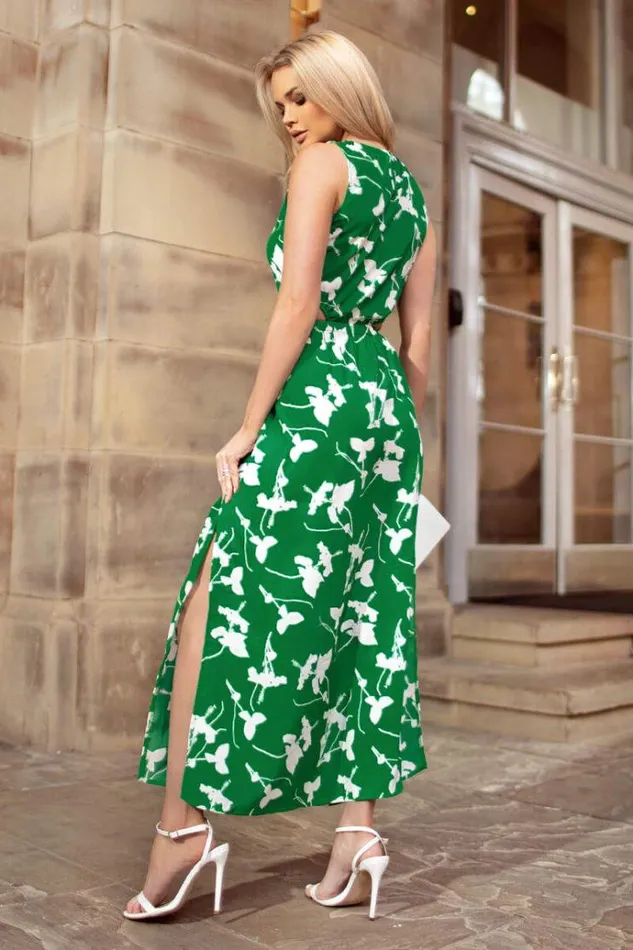 AX Paris Green And White Floral Printed Cut Out Midi Dress Women Dresses