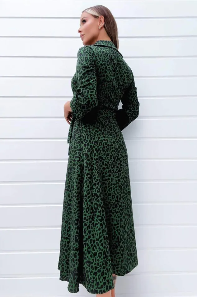 AX Paris Green Animal Print Belted Midi Shirt Dress Women Dresses