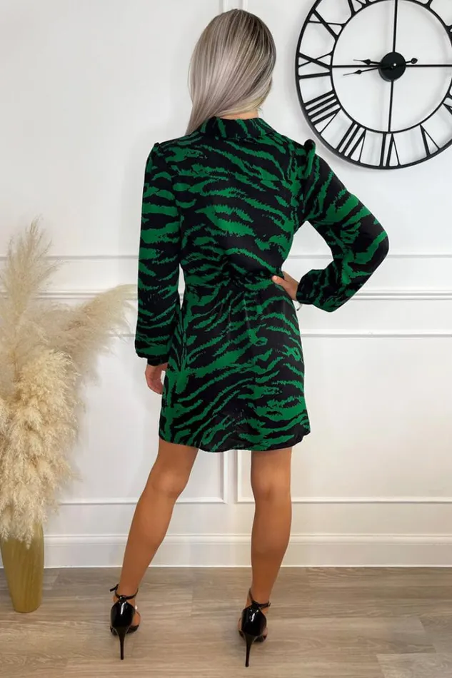 AX Paris Green Animal Print Button Front Shirt Dress Women Dresses