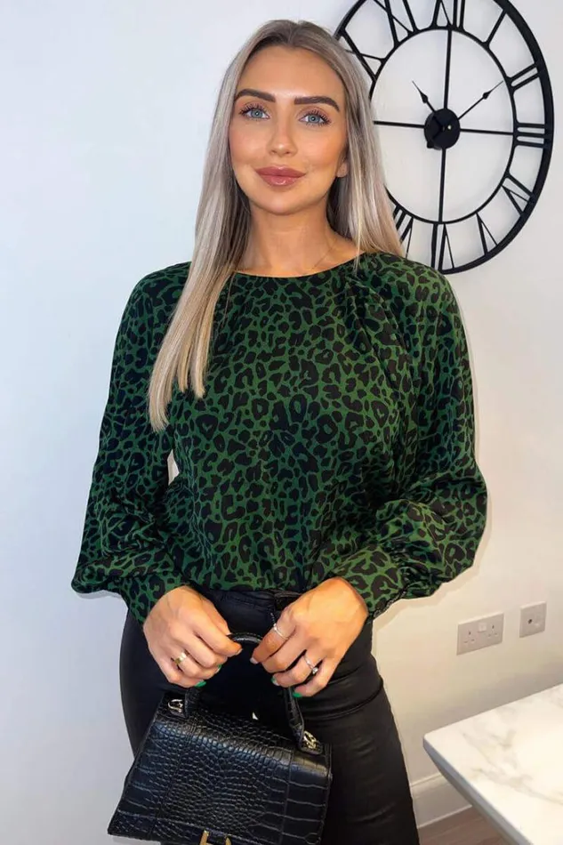 AX Paris Green Animal Print Long Sleeve Top Women Tops