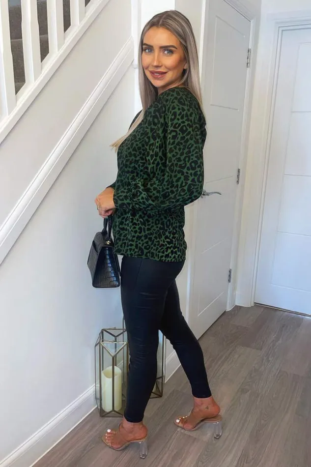 AX Paris Green Animal Print Long Sleeve Top Women Tops