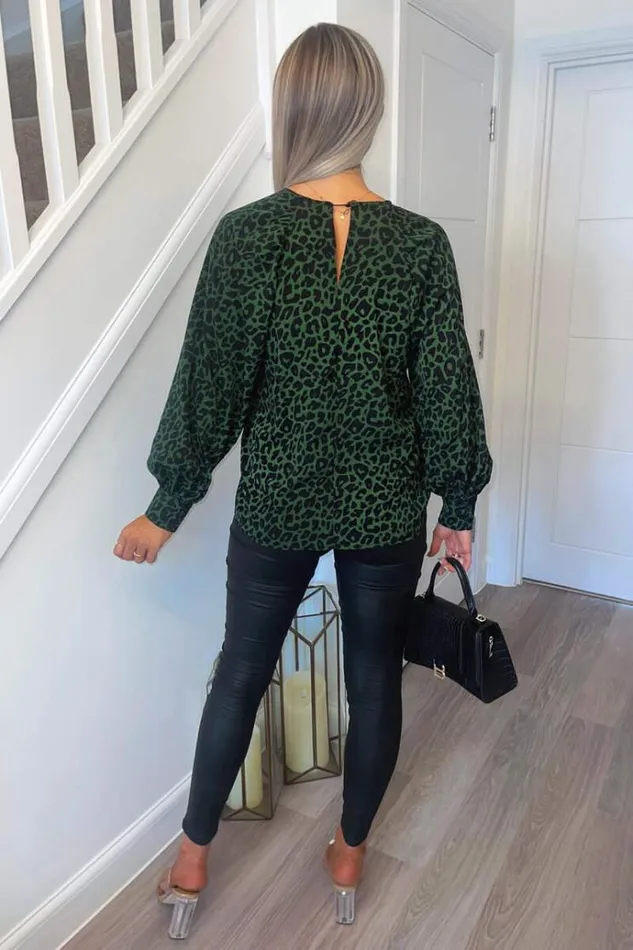 AX Paris Green Animal Print Long Sleeve Top Women Tops