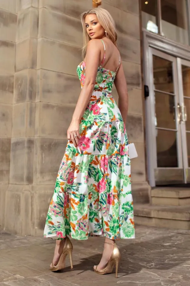AX Paris Green Floral Print Strappy Smock Midi Dress Women Dresses