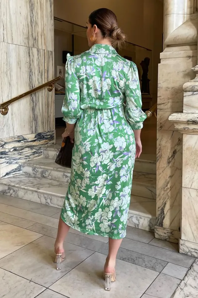 AX Paris Green Floral Wrap Shirt Midi Dress Women Dresses