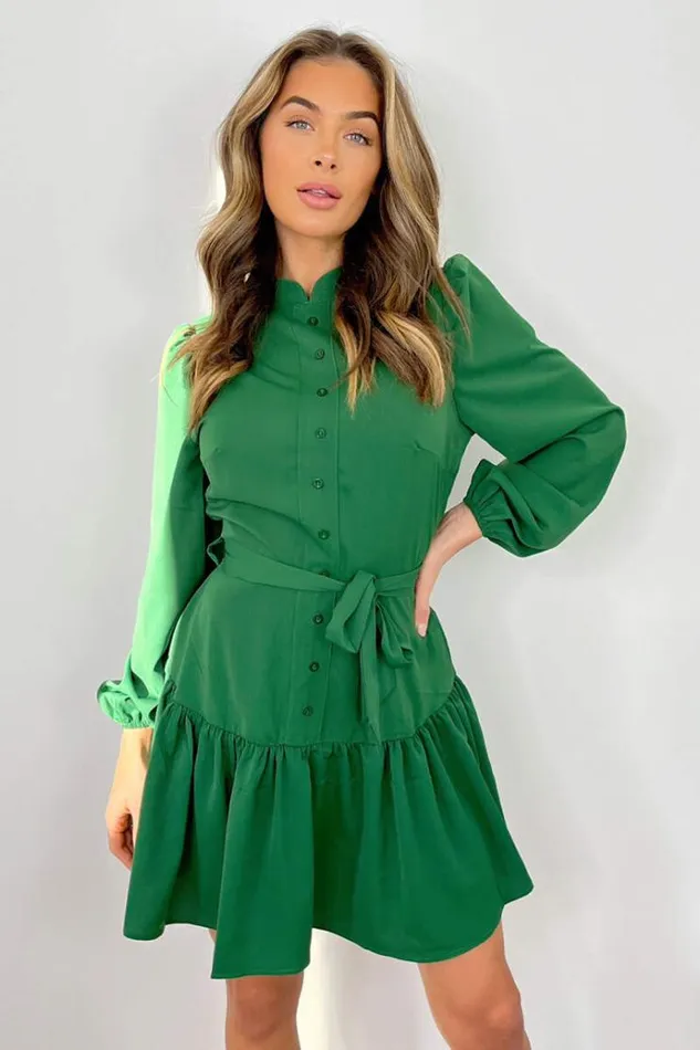 AX Paris Green High Neck Button Frill Hem Dress Women Dresses