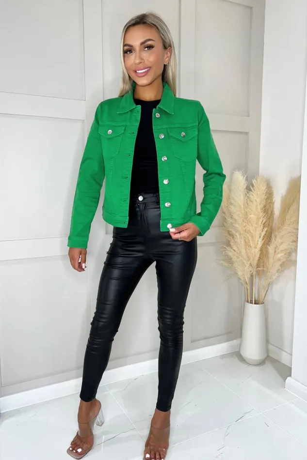 AX Paris Green Lightweight Denim Jacket Women Coats and Jackets