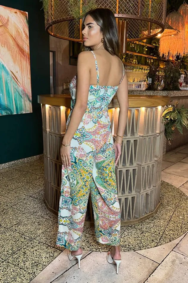AX Paris Green Paisley Multi Print V Neck Jumpsuit Women Jumpsuits And Playsuits