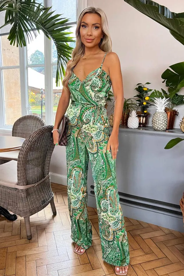 AX Paris Green Paisley Print Strappy Jumpsuit Women Jumpsuits And Playsuits