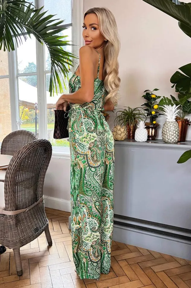AX Paris Green Paisley Print Strappy Jumpsuit Women Jumpsuits And Playsuits