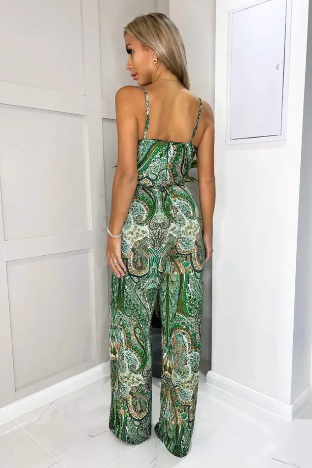 AX Paris Green Paisley Print Strappy Jumpsuit Women Jumpsuits And Playsuits