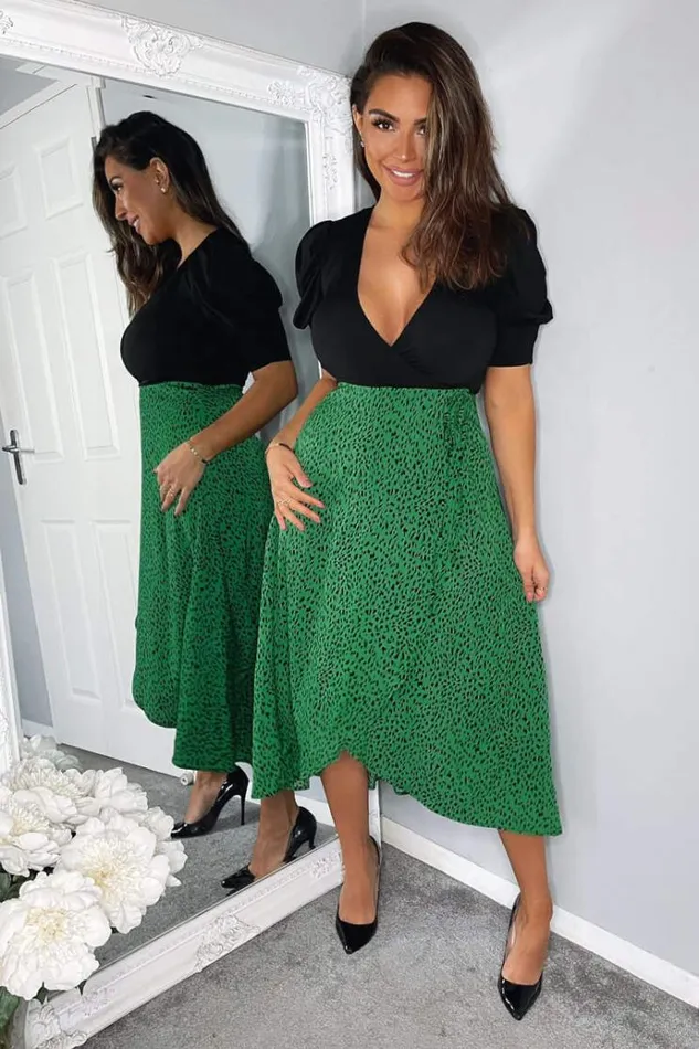 AX Paris Green Printed 2 In 1 Wrap Over Tie Side Dress Women Dresses