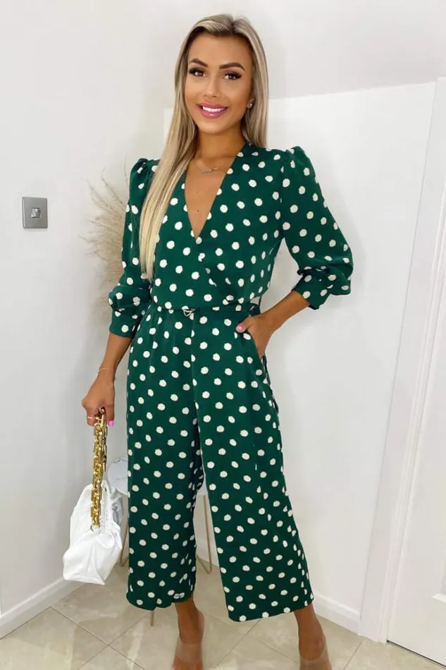 AX Paris Green Spot Wrap Over Jumpsuit Women Jumpsuits And Playsuits