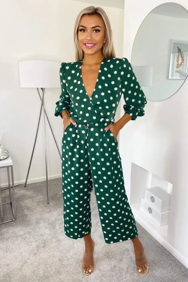 AX Paris Green Spot Wrap Over Jumpsuit Women Jumpsuits And Playsuits