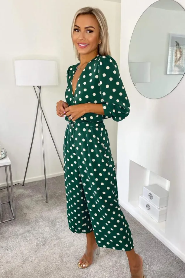 AX Paris Green Spot Wrap Over Jumpsuit Women Jumpsuits And Playsuits