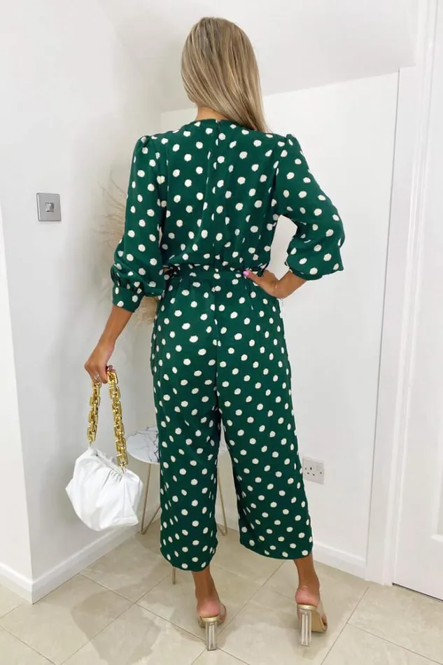AX Paris Green Spot Wrap Over Jumpsuit Women Jumpsuits And Playsuits