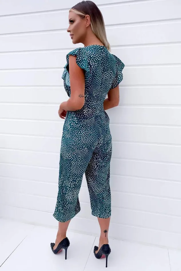 AX Paris Green Spotted Belted Wrap Jumpsuit Women Jumpsuits And Playsuits
