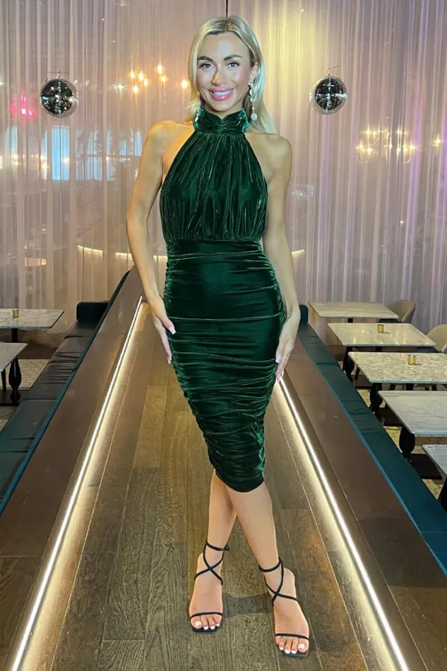 AX Paris Green Velvet Halterneck Midi Dress Women Dresses