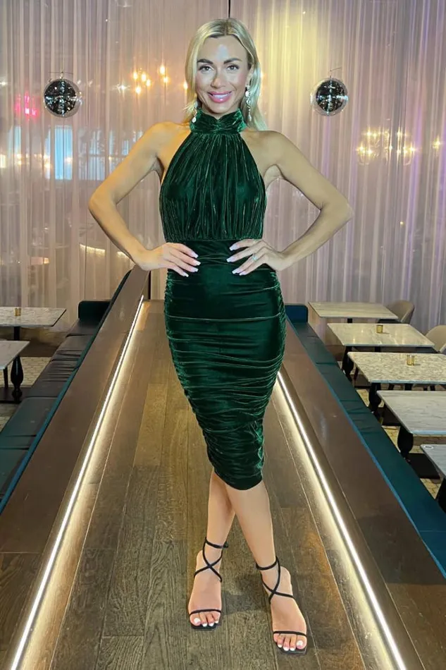 AX Paris Green Velvet Halterneck Midi Dress Women Dresses