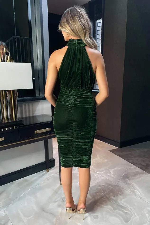 AX Paris Green Velvet Halterneck Midi Dress Women Dresses