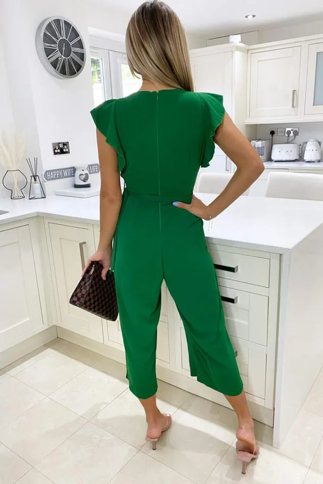 AX Paris Green Wrap Front Belted Jumpsuit Women Jumpsuits And Playsuits