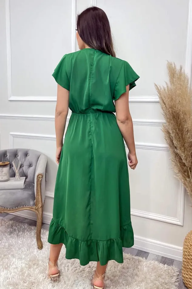 AX Paris Green Wrap Over Frill Hem Short Sleeve Midi Dress Women Dresses