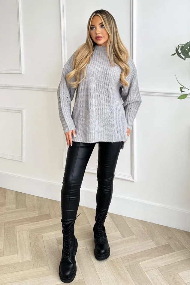 AX Paris Grey Mock Neck Oversized Knit Jumper Women Knitwear