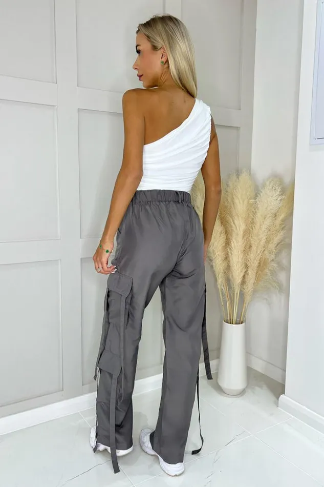 AX Paris Grey Strap Detail Cargo Pants Women Trousers and Leggings