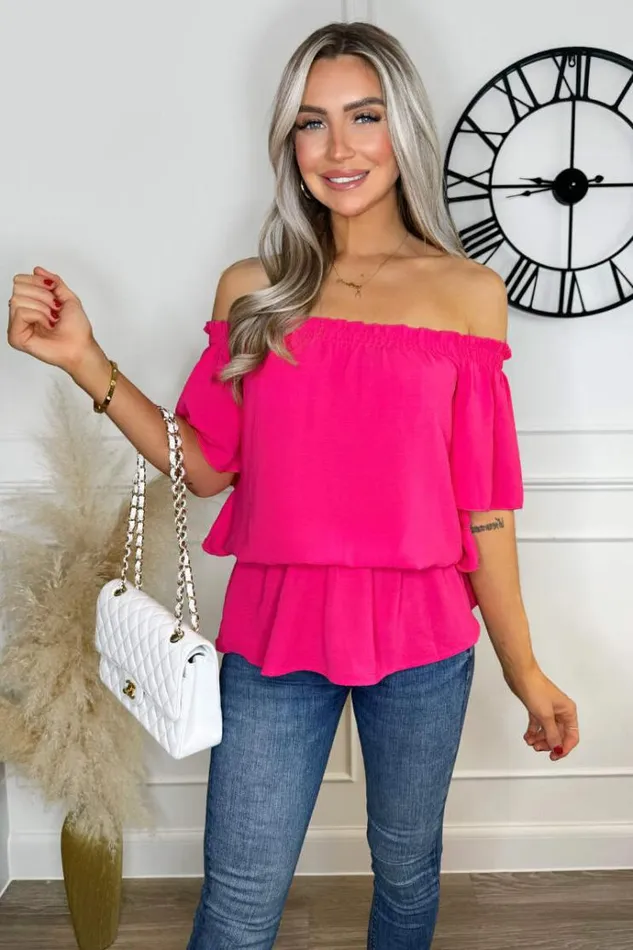 AX Paris Hot Pink Bardot Top Women Tops