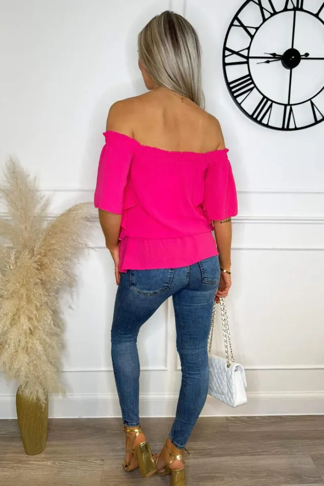 AX Paris Hot Pink Bardot Top Women Tops