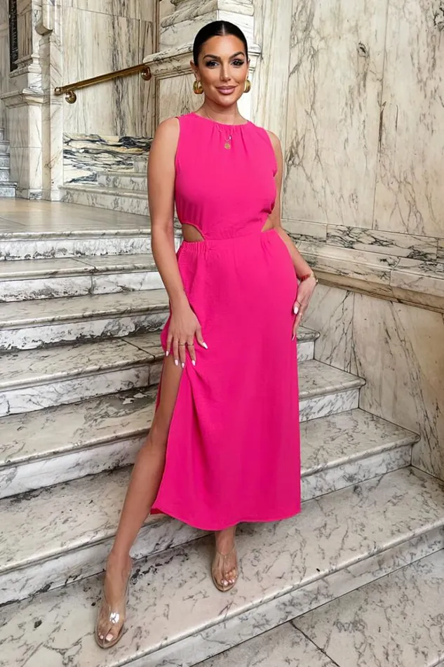 AX Paris Hot Pink Cut Out Midi Dress Women Dresses