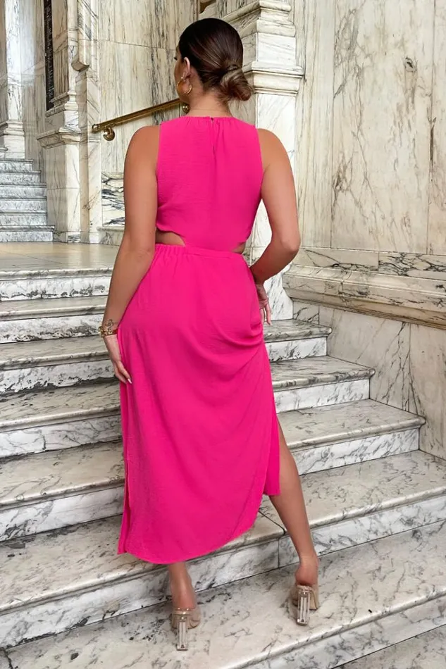 AX Paris Hot Pink Cut Out Midi Dress Women Dresses
