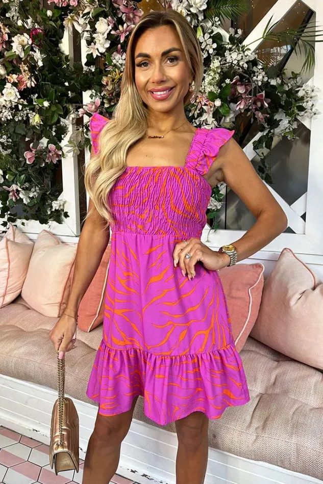 AX Paris Hot Pink Shirred Frill Detailed Mini Dress Women Dresses